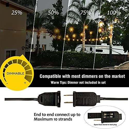 Outdoor String Lights 50FT G40 LED Globe Bulbs - Shatterproof, Connectable, Waterproof - 27 Bulbs (2 Extra), 25 E12 Hanging Lights for Patio, Bistro, Pergola, Gazebo - Image 5