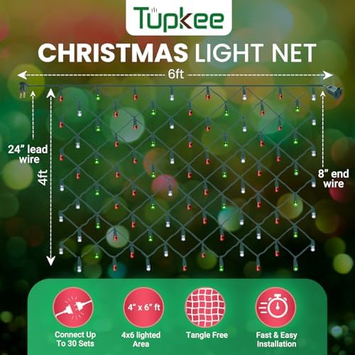 Christmas Light Net – 150 LED Red, Green & Cool-White Mesh Lights - 4 ft x 6 ft – Outdoor/Indoor – Net Lights for Bushes, Hedges or Trees - Image 3