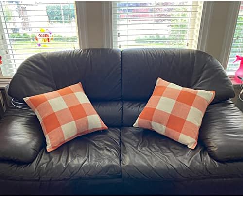 VAKADO Outdoor Fall Throw Pillow Covers 20x20 Set of 2 Orange Buffalo Plaid - Image 5