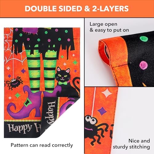 Lighted Halloween Witch Feet Garden Flag 12 x 18 Inch Double Sided for Outside, Solar Lit Happy Halloween Decorative Yard Flag Outdoor Indoor Decoration - Image 5