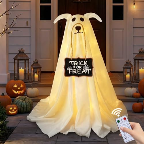 Halloween Decorations, 2.3 FT Light-Up Ghost Dog with Trick or Treat Sign - Image 3