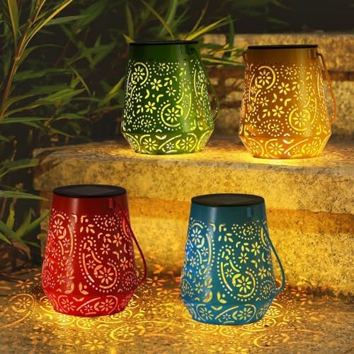 Solar Lanterns 4 Pack Outdoor Waterproof Solar Lights, Auto ON/Off Lanterns by OxyLED