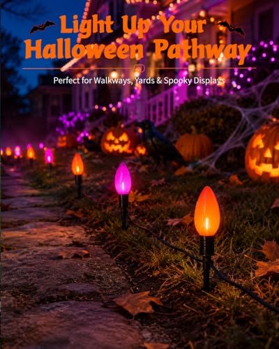 Jumbo C9 Halloween Pathway Lights, 4 LED Stakes, Orange and Purple - Image 4