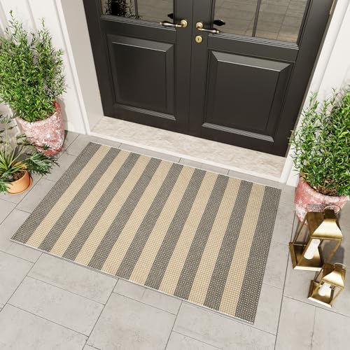 OJIA Tan Washable Outdoor Rugs 3'x5' Front Door Mat Porch Rug Patio Decor by OJIA