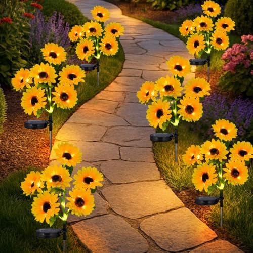 IILLUMINEW Sunflower Solar Lights Outdoor, Garden Decor, 4 Pack - Image 6