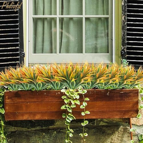 6Pcs Artificial Grass Fake Plants 17.3in Outdoor Plastic Plants UV Resistant Greenery Fake Grass for Home Window Garden Office Patio Hanging Planter Pathway Front Porch Décor Orange Yellow - Image 4
