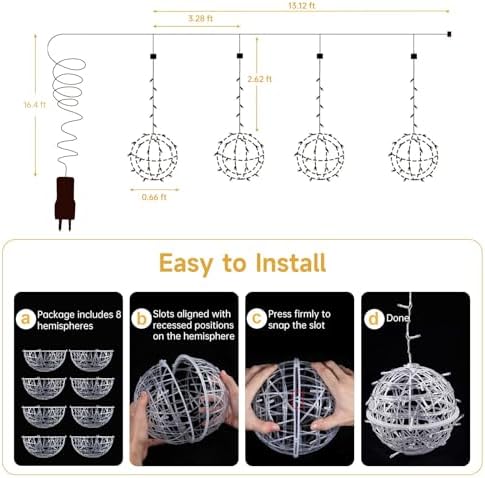 Baung Christmas String Lights Outdoors,4 Pack 7.98" Sphere Ball Tree Garden Globe Lights for Home, Party, Christmas, Porch Patio,Wedding, Garden,Tree Decoration with Memory Function Plug - Image 5