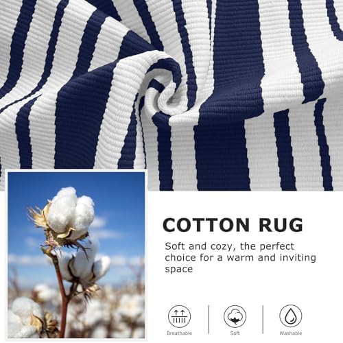 IOHOUZE 3x5 Striped Outdoor Rug, Washable Front Porch, Navy White - Image 6