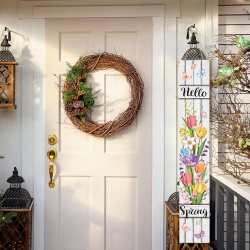 Threehoney 47" Large Spring Porch Sign Tulip Welcome Sign Wooden Tall Spring Porch Decor Leaner Rustic Farmhouse Front Door Decor for Holiday Outdoor Home Yard Entryway Gift - Image 6