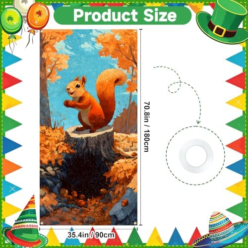NYZE Fall Squirrel Door Cover, Autumn Forest Maple Leaf Door Decor, Orange Fall Leaves Squirrel Door Cover Banner for Farmhouse Porch Indoor Outdoor Decor - Image 2