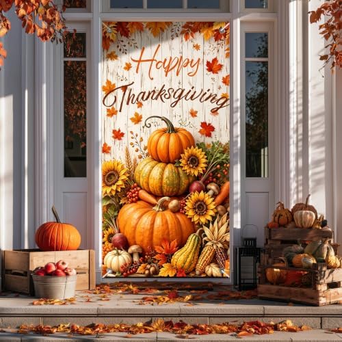 BlissYard Thanksgiving Door Cover Stacked Pumpkin Harvest 35 x 71 Inch - Image 3