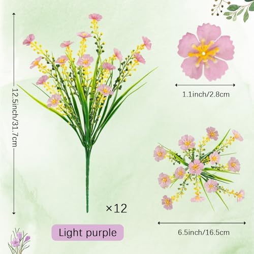 12 Bundles Artificial Flowers Outdoor UV Resistant Faux Plants,Light Purple - Image 4