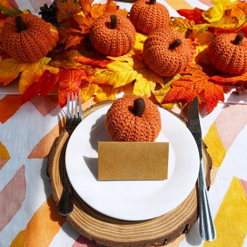 Winlyn Set of 6 Faux Fall Orange Crochet Pumpkins - Small Knit Foam Pumpkins for Rustic Farmhouse Decor, Harvest, Thanksgiving, Halloween, Autumn Table, Bowl, Tiered Tray, Mantel - Image 5