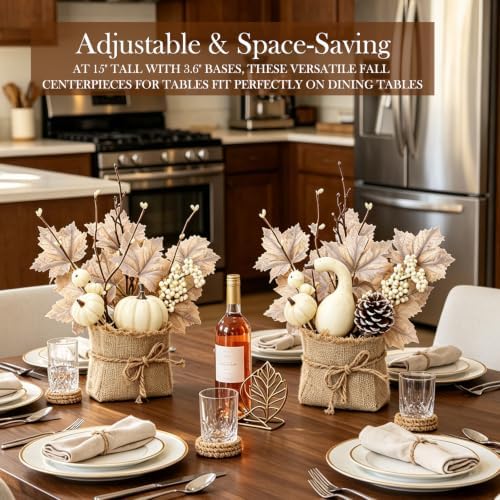 [Light & Timer] Fall Decor 2 Pack Fall Table Centerpieces with 20 LED Tabletop Maple Tree Pumpkin Pinecone Berry Branch Arrangement, Fall Decorations for Home Kitchen Halloween Thanksgiving - Image 5