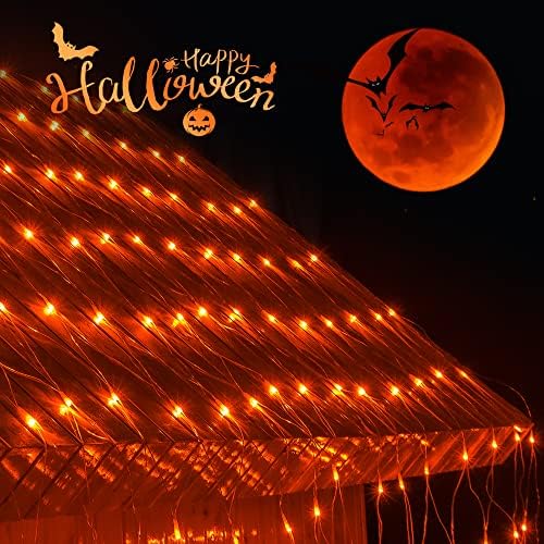 woohaha Orange 192LED 9.8ftx6.6ft Halloween Outdoor Net Lights for Bushes - Image 5