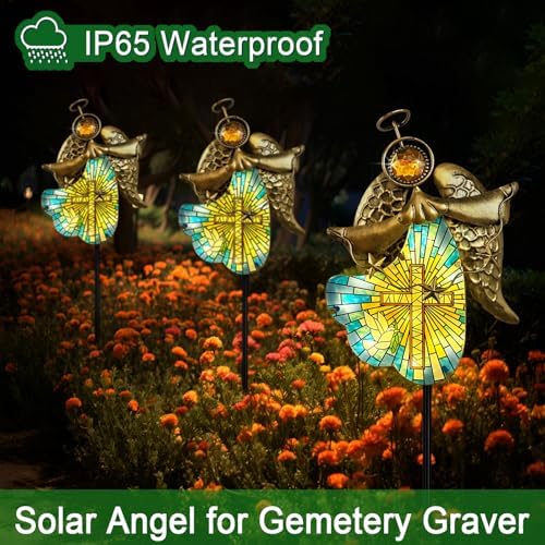 Metal Angel Solar Cross Outdoor Garden Stake for Cemetery Grave Decoraitons - Image 4