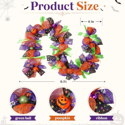Halloween Garland for Mantle with Pumpkin Mesh Ribbons 6Ft - Image 2