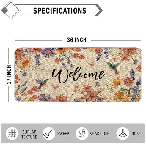 Wildflower Welcome Doormat 17"x36", Flower Spring Door Mat Indoor Entrance, Indoor Front Door mat, Non Slip Outdoor Entrance Mats, Low Profile Design Patio Porch Entryway Mats - Image 3