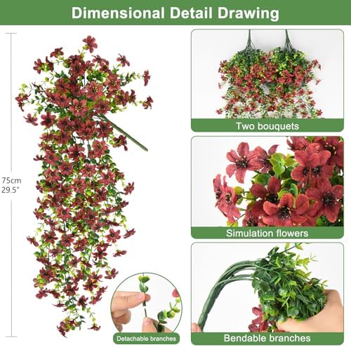 INQCMY Artificial Fake Hanging Flowers Plants for Outdoor Fall Decoration - Image 2