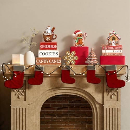 Vercraft 11 Pcs Christmas Gingerbread Table Decorations Farmhouse Wooden Tiered Tray Signs Gingerbread Man Figurine Candy Cane Blocks for Home Winter Christmas Holiday Decor - Image 6
