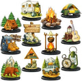 Wesiti 12 Pcs Camping Party Table Decorations Wooden Camper Centerpieces Camping Adventure Sign with Bases Table Topper Decor for Adults Tiered Tray Decor Party Favor by Unteilti