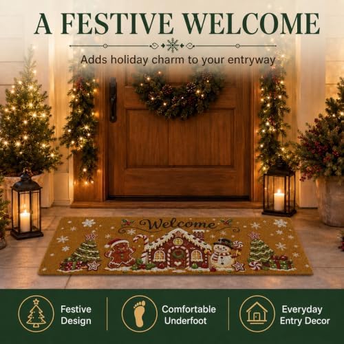 Long Doormat 48x 16 inch Gingerbread Door Mat Christmas Doormat Welcome Door Mat for Winter Christmas Front Door Outdoor Indoor Porch Entrance Decor - Image 4