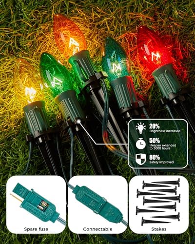 Christmas Pathway Lights Outdoor,102.8 Ft Lights with 80 Multicolor Bulbs - Image 7