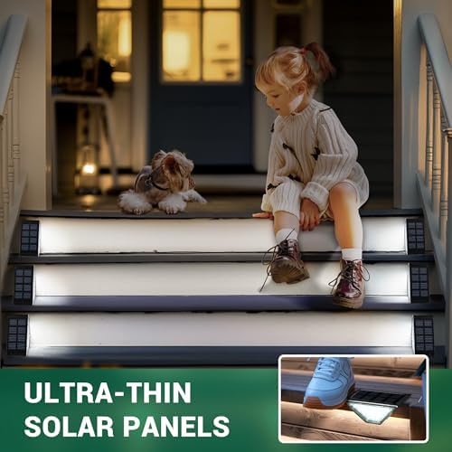 PATIOWIN 8 Pack Solar Step Lights for Outside, 24 LEDs Solar Stair Lights Waterproof IP65, Solar Deck Lights Outdoor Decor for Garden, Porch, Pathway, Patio, Fence(Cold White) - Image 3