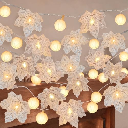 3 Pack Fall Garland with Pumpkin Lights Total 19.5Ft 60LED String Lights by TURNMEON