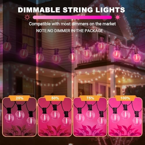 LAMPHOME 4 Pack 26FT Pink G40 LED Outdoor String Lights, Valentine's Day Decor with 13 Shatterproof Globe Bulbs, Waterproof Hanging Patio Lights or Balcony Backyard Garden Wedding Party Home Decor - Image 7