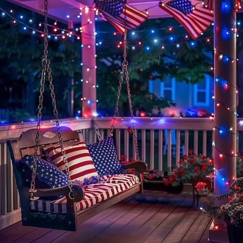 JMEXSUSS 200 LED 66ft Red White and Blue Lights Outdoor Plug in - Image 5