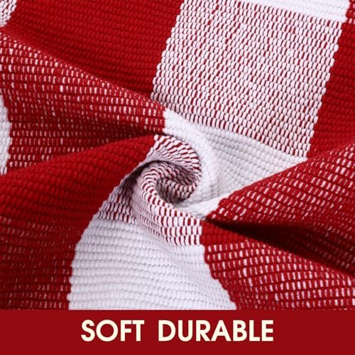 Christmas Red and White Plaid Rug, 3' x 5' Cotton Hand-Woven Layered Door Mat for Front Porch, Entryway, Outdoor Holiday Decor, Washable Buffalo Check Rug for Home, Patio, Kitchen - Image 3