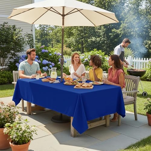 LUSHVIDA Rectangle Outdoor Tablecloth with Umbrella Hole 60x84 Inch Blue - Image 3