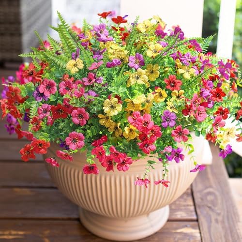 HyeFlora Artificial Faux Outdoor Flowers Plants for Summer Outside Decoration, 14 Bundles Fake Silk Colorful Daisy Ferns UV Resistant Realistic for Front Door Porch Planter Patio Yard - Image 5