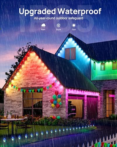 VCOKEN Permanent Outdoor Lights, 63.6ft with 36LED Outdoor Christmas Lights with App Control Remote, DIY Scene Modes Eaves IP65 Waterproof Light for Christmas, Holiday, Decor, Garden Decor - Image 2