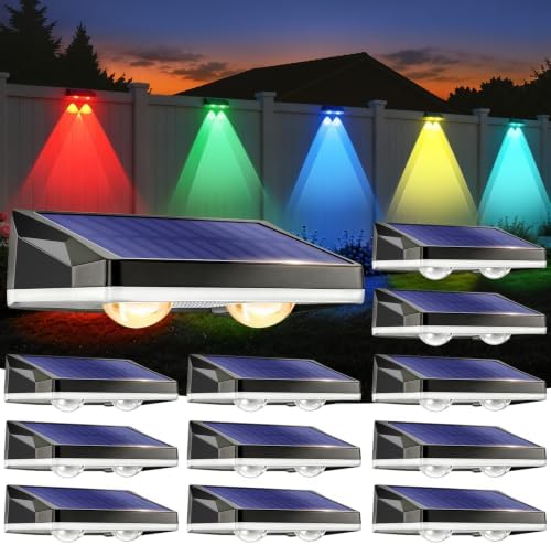 Solar Fence Lights with 13-Mode RGB, Solar Power Garden Lights Waterproof IP65, 20 Hours of Runtime, Solar Outdoor Lights for Yard, Deck, Patio, Wall, Post(12PCS) by Gachiwar