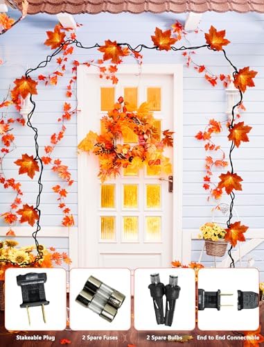 Thanksgiving Orange Maple Leaf Lights, 13.6FT Orange Fall Leaves String Lights, Waterproof Connectable Outdoor Patio String Lights for Indoor Home Outdoor Fall Decor Halloween Decorations - Image 6