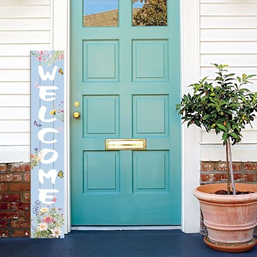 Spring Welcome Porch Sign Watercolor Flowers Front Door Hanging Decorations Indoor Outdoor Wooden Vertical Standing Sign For Home Yard Season Decor 47 x 7.8 inch - Image 2