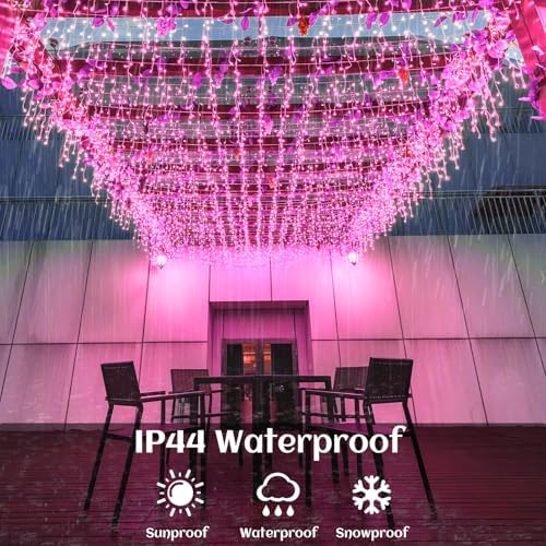 33ft Icicle Lights for Outside, Pink Christmas Lights Outdoor Waterproof for House, 400 LED Twinkle Light with 75 Drops Clear Wire Short Curtain Lights for Room Home Wall Indoor Decorations - Image 4