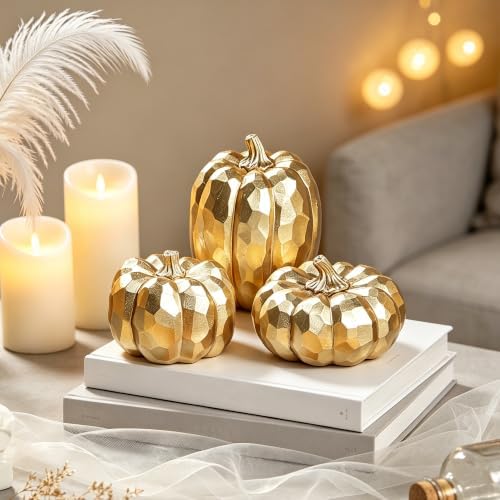 winemana 3 Pack Gold Fall Pumpkin Decor Fall Table Centerpieces for Home - Image 2
