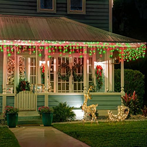 99ft Icicle Lights for Outside, 1216 LED Red and Green Christmas String Lights with 228 Drops, Clear Wire Twinkle Lights for Outdoor Decoration, Waterproof for Thanksgiving, Home, Wall, Patio, Holiday - Image 3