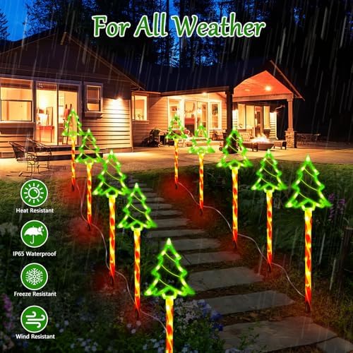 Outdoor Christmas Decorations Lights, 5 in 1 Candy Cane Christmas Tree Lights with 8 Modes, Christmas Pathway Lights Outdoor Waterproof, LED Christmas Outside Lights for Yard Path Garden Decor - Image 2