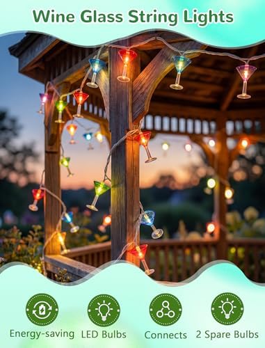 Margarita Glass String Lights, 8.5FT Summer Patio Light with 10 LED Cocktail Drink Lights, Plug in LED String Lights for Indoor Outdoor Party Bar Decor, White Wire (Pack of 3) - Image 6