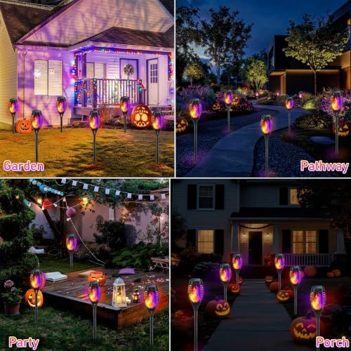 Orange & Purple Flickering Flame Halloween Solar Lights for Halloween Decor - Image 2