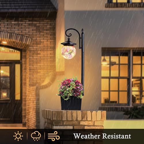 Solar Lamp Post with Planter and Mosaic Glass Shade - Image 2