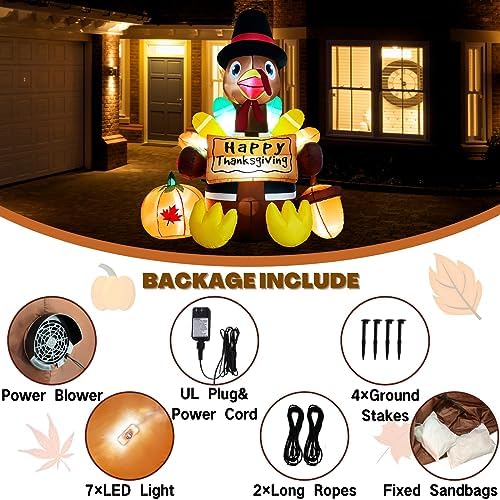 6FT Inflatable Turkey Thanksgiving Yard Decoration with LED Lights - Image 5