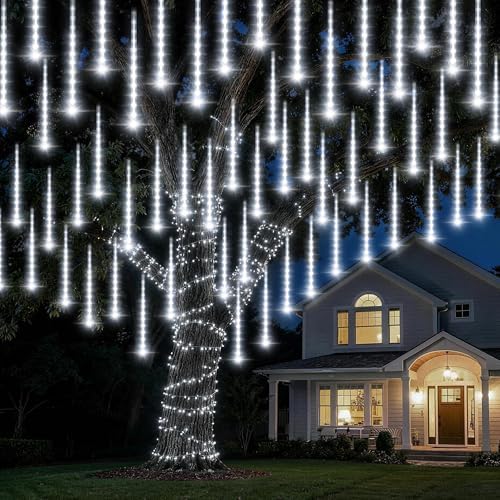 EXF Solar Meteor Shower Lights 16 Tubes Christmas Lights Outdoor Cool White - Image 2
