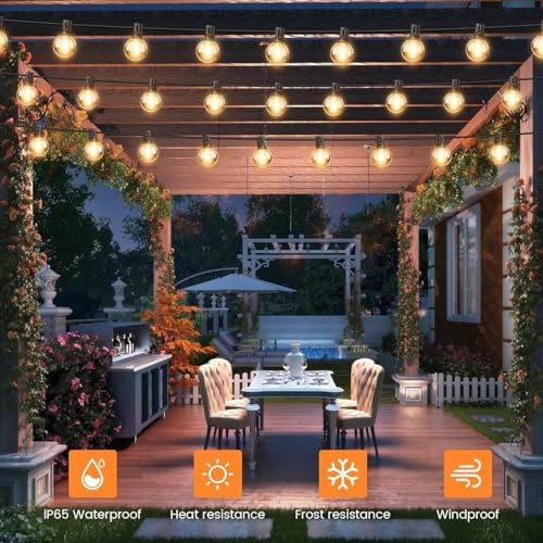 OHLUX 120FT Solar String Lights Outdoor with Remote, Commercial Grade Patio Lights with 52 Shatterproof LED Filament G40 Globe Bulbs, Dimmable Outside Edison Hanging Light for Backyard Party Decor - Image 6