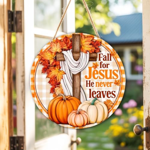Fall for Jesus Decorations Door Sign for Home, Fall Christian Pumpkin Sign - Image 7