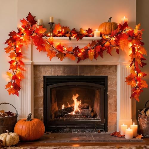 2Pack 9Ft 50 LED Maple Leaf Garland Battery Operated with Timer,8 Modes Waterproof Fall Decorations for Home Fall Garland with Lights for Fall Thanksgiving Table Harvest Home Indoor Decorations - Image 6